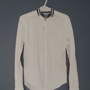 Zara White Button Down Shirt with Navy Accents